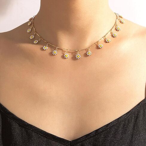 Long tiantian Daisy Necklace for Women Pretty Summer Necklaces Daisy Choker Necklace for Teen Girls Spring Daisy Necklace Valentines Day Gifts for Girlfriend in Saudi Arabia