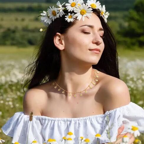 Long tiantian Daisy Necklace for Women Pretty Summer Necklaces Daisy Choker Necklace for Teen Girls Spring Daisy Necklace Valentines Day Gifts for Girlfriend in Saudi Arabia