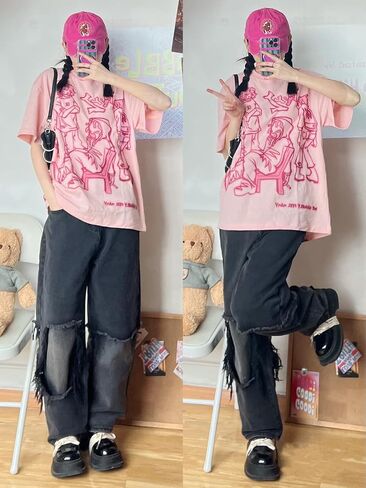 Vamtac Oversized Graphic Tees Y2k Vintage Tees for Men Women Streetwear Unisex T Shirts in Saudi Arabia