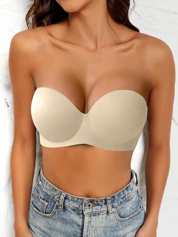 OWATRKDEY Women Strapless Bras Push Up Backless Invisible Skims Bra with Clear Straps and Low Back Underwire in Saudi Arabia