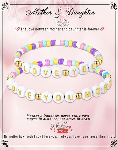 First Day of School Gifts Matching Bracelets for Women Girls Mother and Daughter Beaded Bracelet Multicolor Bead Stretch Back to School Gift I Love You Engraved Christmas Birthday Jewelry in Saudi Arabia
