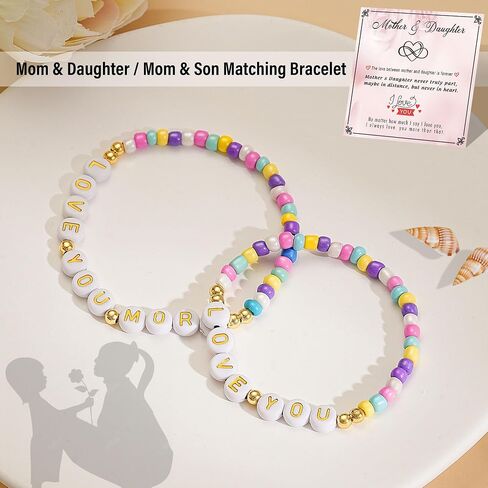 First Day of School Gifts Matching Bracelets for Women Girls Mother and Daughter Beaded Bracelet Multicolor Bead Stretch Back to School Gift I Love You Engraved Christmas Birthday Jewelry in Saudi Arabia