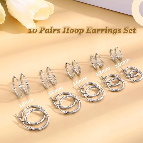 ORAZIO 3-10 Pairs Hoop Earrings for Women 316L Stainless Steel Silver Gold Small Hoop Earrings Hypoallergenic Huggie Earrings Lightweight Endless Cartilage Earring Thick Hoop Earring Sets 6-18MM in Saudi Arabia