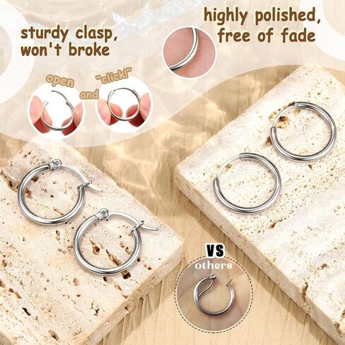 ORAZIO 3-10 Pairs Hoop Earrings for Women 316L Stainless Steel Silver Gold Small Hoop Earrings Hypoallergenic Huggie Earrings Lightweight Endless Cartilage Earring Thick Hoop Earring Sets 6-18MM in Saudi Arabia
