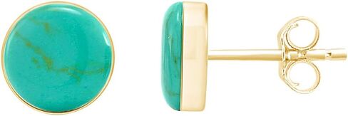 AFFY Bezel Set Turquoise Round Dome Button Stud Earrings In 14k Gold Over Sterling Silver For Women Valentine's Day Gift For Her in Saudi Arabia