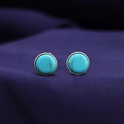 AFFY Bezel Set Turquoise Round Dome Button Stud Earrings In 14k Gold Over Sterling Silver For Women Valentine's Day Gift For Her in Saudi Arabia