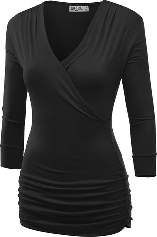 Lock and Love Women's 3/4 Sleeve Cross Front Wrapped V Neck Top S-3XL in Saudi Arabia