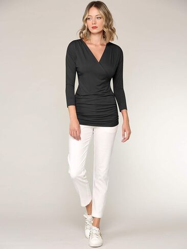 Lock and Love Women's 3/4 Sleeve Cross Front Wrapped V Neck Top S-3XL in Saudi Arabia