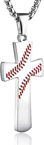 Aiyo Nice Boys Mens Baseball Cross Pendant Necklace 18K Gold Plated Bible Verse Stainless Steel Necklace Jewelry in Saudi Arabia