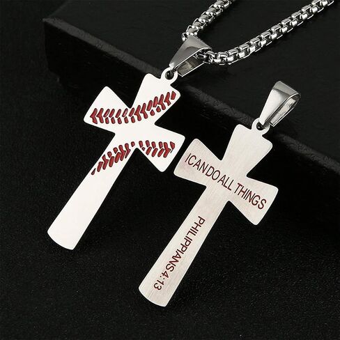 Aiyo Nice Boys Mens Baseball Cross Pendant Necklace 18K Gold Plated Bible Verse Stainless Steel Necklace Jewelry in Saudi Arabia