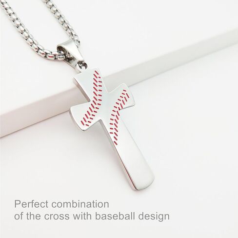 Aiyo Nice Boys Mens Baseball Cross Pendant Necklace 18K Gold Plated Bible Verse Stainless Steel Necklace Jewelry in Saudi Arabia
