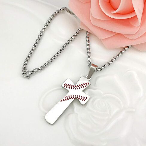 Aiyo Nice Boys Mens Baseball Cross Pendant Necklace 18K Gold Plated Bible Verse Stainless Steel Necklace Jewelry in Saudi Arabia