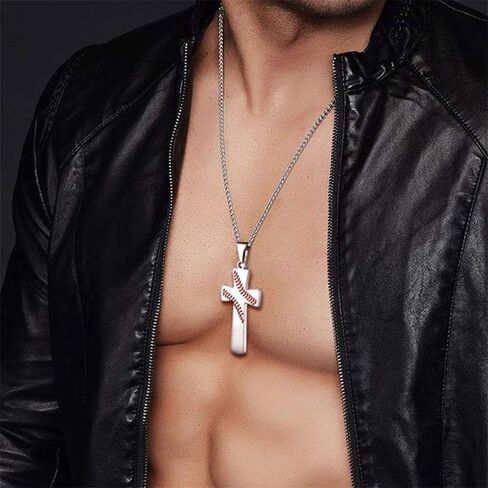 Aiyo Nice Boys Mens Baseball Cross Pendant Necklace 18K Gold Plated Bible Verse Stainless Steel Necklace Jewelry in Saudi Arabia