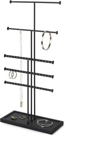 Umbra Trigem Tiered Tabletop Jewelry Organizer Freestanding Hanging Necklace, Earring and Bracelet Display, 5, White/Nickel in Saudi Arabia