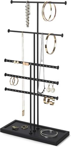 Umbra Trigem Tiered Tabletop Jewelry Organizer Freestanding Hanging Necklace, Earring and Bracelet Display, 5, White/Nickel in Saudi Arabia