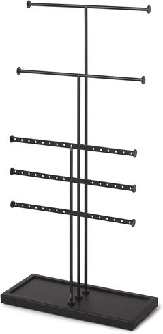 Umbra Trigem Tiered Tabletop Jewelry Organizer Freestanding Hanging Necklace, Earring and Bracelet Display, 5, White/Nickel in Saudi Arabia
