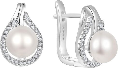 JO WISDOM 925 Sterling Silver Hoop Earrings with Simulated Danlge Pearl(white/Black) in Saudi Arabia