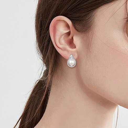 JO WISDOM 925 Sterling Silver Hoop Earrings with Simulated Danlge Pearl(white/Black) in Saudi Arabia