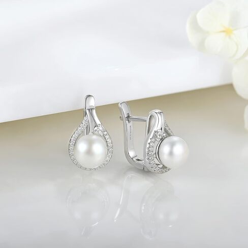 JO WISDOM 925 Sterling Silver Hoop Earrings with Simulated Danlge Pearl(white/Black) in Saudi Arabia