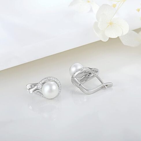 JO WISDOM 925 Sterling Silver Hoop Earrings with Simulated Danlge Pearl(white/Black) in Saudi Arabia