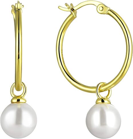 JO WISDOM 925 Sterling Silver Hoop Earrings with Simulated Danlge Pearl(white/Black) in Saudi Arabia