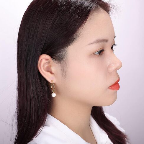JO WISDOM 925 Sterling Silver Hoop Earrings with Simulated Danlge Pearl(white/Black) in Saudi Arabia