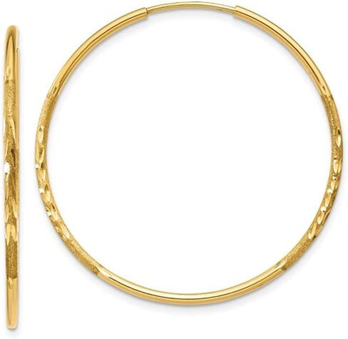 14K Yellow Gold Diamond Cut Continuous Endless Hoop Earrings (1.25mm Tube) in Saudi Arabia