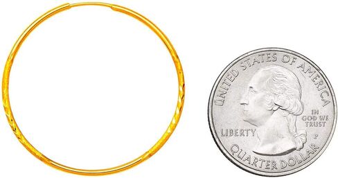 14K Yellow Gold Diamond Cut Continuous Endless Hoop Earrings (1.25mm Tube) in Saudi Arabia