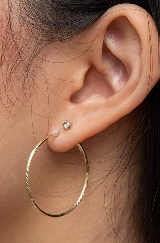 14K Yellow Gold Diamond Cut Continuous Endless Hoop Earrings (1.25mm Tube) in Saudi Arabia