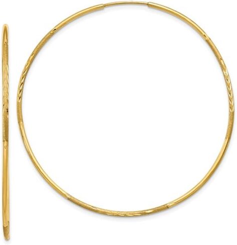 14K Yellow Gold Diamond Cut Continuous Endless Hoop Earrings (1.25mm Tube) in Saudi Arabia