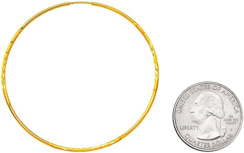 14K Yellow Gold Diamond Cut Continuous Endless Hoop Earrings (1.25mm Tube) in Saudi Arabia