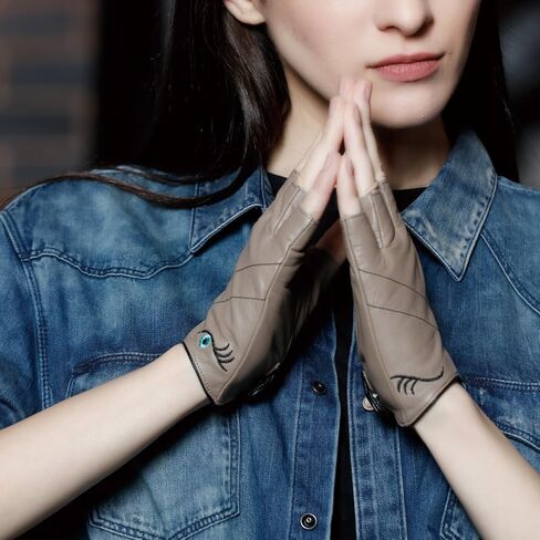 قفازات جلدية مثيرة للنساء من FIORETTO بدون أصابع نصف إصبع لقيادة الدراجات النارية قفازات جلدية غير مبطنة للسيدات W160016 in Kuwait