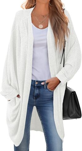 سترة نسائية من IWOLLENCE بأكمام طويلة ومفتوحة من الأمام، سترة كيمونو داستر كبيرة الحجم مع جيوب in Kuwait