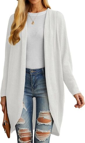 سترة نسائية من IWOLLENCE بأكمام طويلة ومفتوحة من الأمام، سترة كيمونو داستر كبيرة الحجم مع جيوب in Kuwait