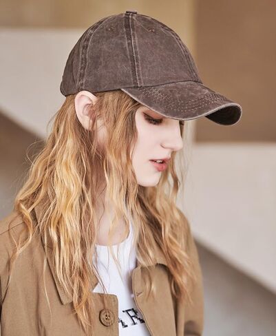 قبعة بيسبول للنساء من نوفنو، يمكن ربطها بشعر لتصبح قبعة مع شعر مستعار/قبعة، قبعة الأب المغسولة العتيقة in Kuwait