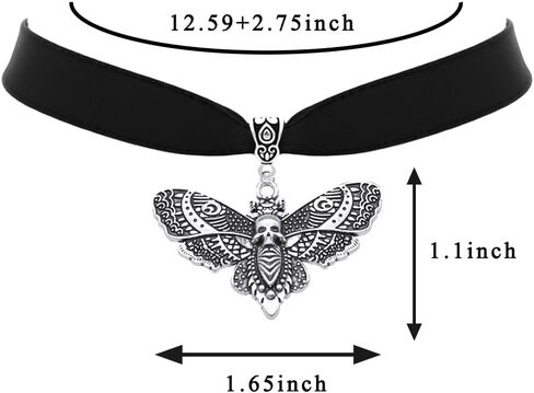 TKHLT Dead Head Skull Moth Choker Necklace Gothic Double Wings Fly Moth Pendent Mystic Witch Jewelry Gifts for Women and Girls, Zinc, No Gemstone in Kuwait