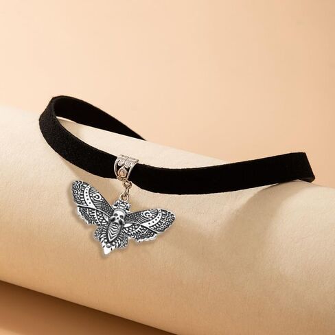 TKHLT Dead Head Skull Moth Choker Necklace Gothic Double Wings Fly Moth Pendent Mystic Witch Jewelry Gifts for Women and Girls, Zinc, No Gemstone in Kuwait