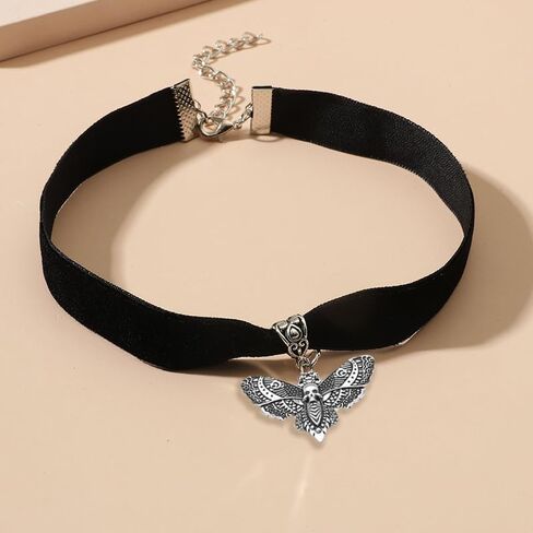 TKHLT Dead Head Skull Moth Choker Necklace Gothic Double Wings Fly Moth Pendent Mystic Witch Jewelry Gifts for Women and Girls, Zinc, No Gemstone in Kuwait