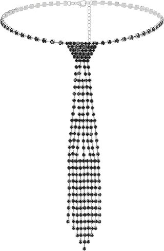ELABEST Sparkly Rhinestone Necklace Tie Gothic Diamond Choker Crystal Tennis Chain Wedding Bridal Bridesmaid Jewelry for Women and Girls in Saudi Arabia