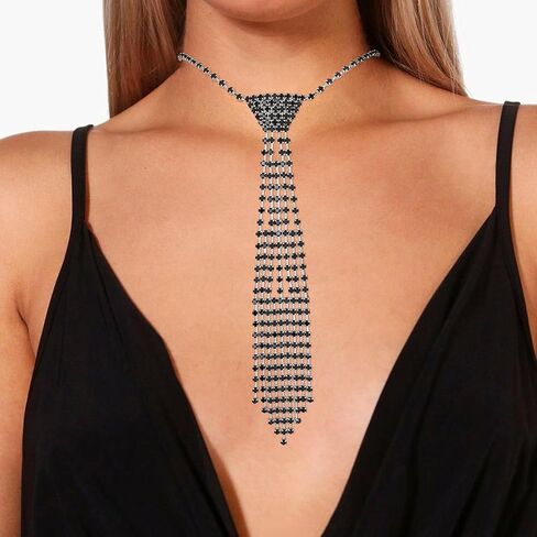 ELABEST Sparkly Rhinestone Necklace Tie Gothic Diamond Choker Crystal Tennis Chain Wedding Bridal Bridesmaid Jewelry for Women and Girls in Saudi Arabia