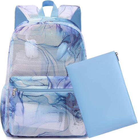 Mesh Backpack for Kids Boys,Luminous Flame Game Controller Semi-Transparent Mesh School Bookbag with Storage Pouch Lightweight Casual Daypack for Teens Gamer School Travel Beach Blue Game in Kuwait