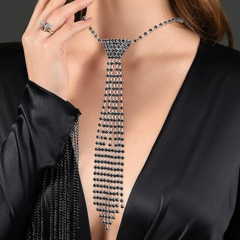 ELABEST Sparkly Rhinestone Necklace Tie Gothic Diamond Choker Crystal Tennis Chain Wedding Bridal Bridesmaid Jewelry for Women and Girls in Saudi Arabia