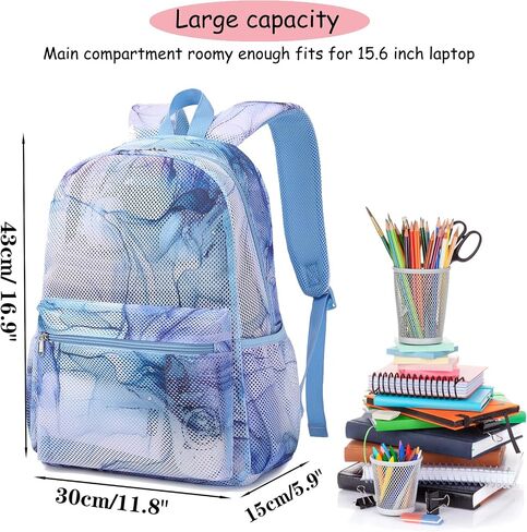 Mesh Backpack for Kids Boys,Luminous Flame Game Controller Semi-Transparent Mesh School Bookbag with Storage Pouch Lightweight Casual Daypack for Teens Gamer School Travel Beach Blue Game in Kuwait
