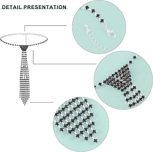 ELABEST Sparkly Rhinestone Necklace Tie Gothic Diamond Choker Crystal Tennis Chain Wedding Bridal Bridesmaid Jewelry for Women and Girls in Saudi Arabia