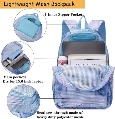 Mesh Backpack for Kids Boys,Luminous Flame Game Controller Semi-Transparent Mesh School Bookbag with Storage Pouch Lightweight Casual Daypack for Teens Gamer School Travel Beach Blue Game in Kuwait