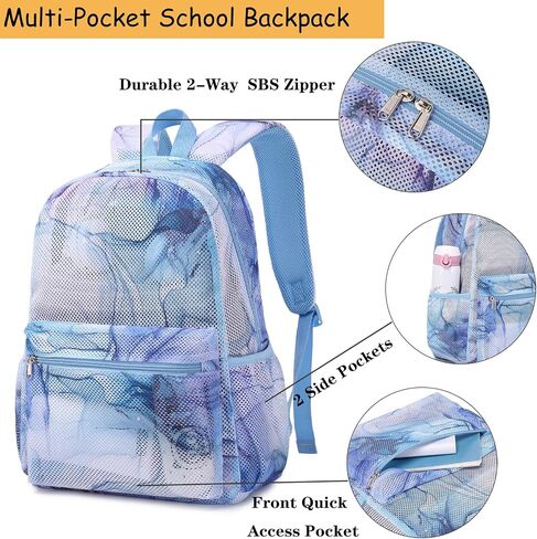 Mesh Backpack for Kids Boys,Luminous Flame Game Controller Semi-Transparent Mesh School Bookbag with Storage Pouch Lightweight Casual Daypack for Teens Gamer School Travel Beach Blue Game in Kuwait