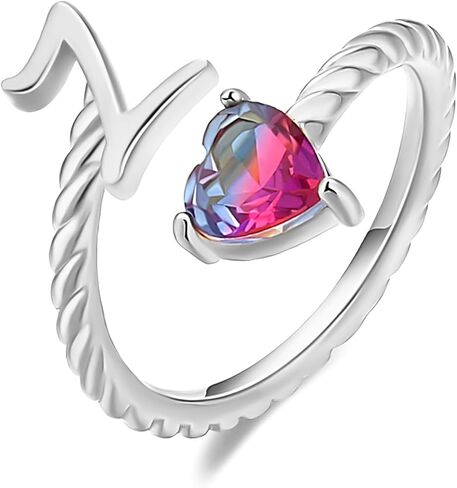 Harry and Henry Silver Initial Rings Cubic Zirconia Heart Rings for Women Adjustable Letter Rings Birthday Jewelry Gift for Mom Girlfriend Valentines Day Gifts for Her in Saudi Arabia