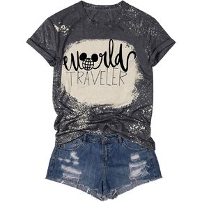 تي شيرت نسائي من SUPEYA World Traveller تي شيرت برسومات الأرض لطيف تي شيرت غير رسمي للرحلة تي شيرت للإجازات بأكمام قصيرة in Kuwait