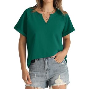 Aokosor Womens Tops Summer Short Sleeve V Neck T Shirts Loose Fit Fashion 2024
