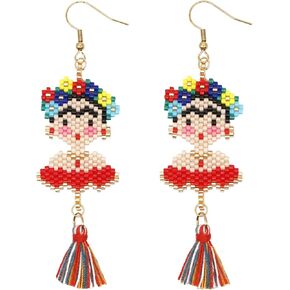 Frida Dangle Earrings - Handmade women's Fashion Cute Beaded Jewelry With Inspirational Display Card The Perfect Mexican Gifts For Women and Teenagers in Saudi Arabia